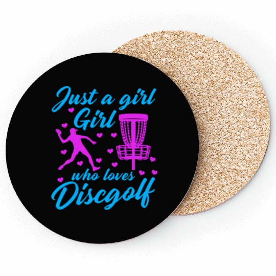 Girl Who Loves Disc Golf Vintage Ultimate Frisbee Coasters