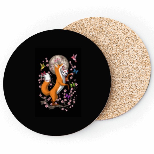 Fox Japanese Cherry Blossom Coasters