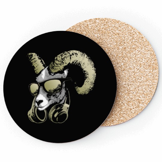 DJ Goat Bling Cool and Funny Music Animal with Coasters