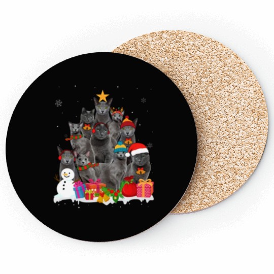 Funny Russian Blue Christmas Tree Pet Cat Lover Coasters