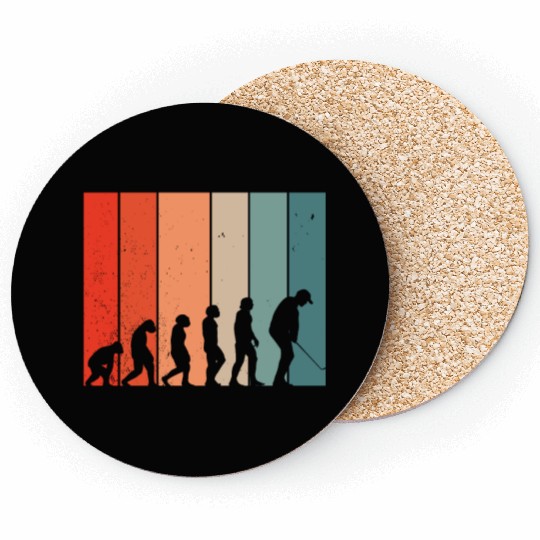 Human Evolution Golf Vintage Golf Player Golfing Coasters