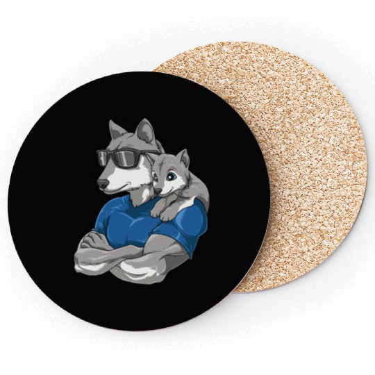 Strong Wolf with Wolf Child for a Wolf lover Coasters