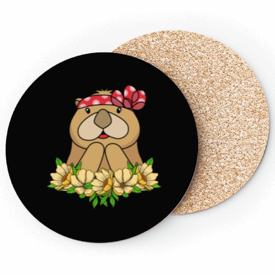 Cute Otter With Flower Sea Otter For Women Coasters