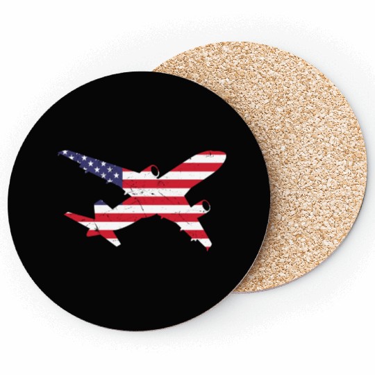 American Flag Airplane Stars And Stripes Coasters