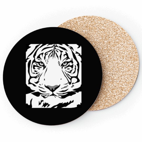 White Tiger Face Tattoo Coasters