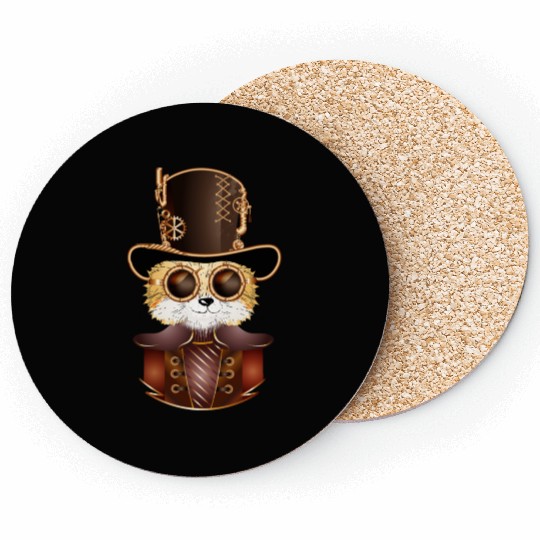 Steampunk fox with ancient cylinder hat & glasses Coasters