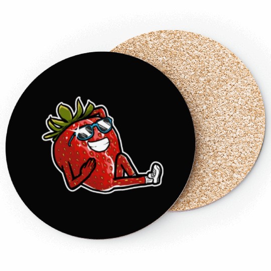 Relaxing Strawberry With Sunglasses Strawberry Coasters