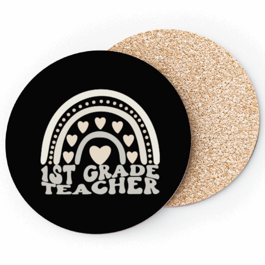 1st Grade Teacher Retro Wave with Boho Rainbow Coasters