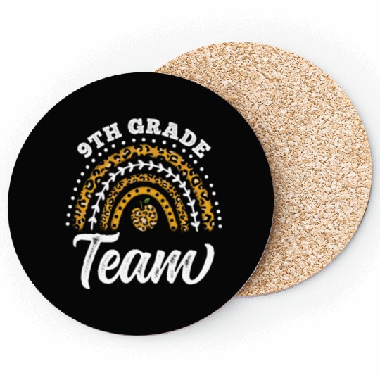 9th Grade Team Leopard Rainbow Back To School Coasters
