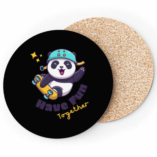White Illustration Fun Cute Panda Coasters