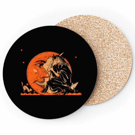 Great Vintage Witch And Moon Halloween Coasters