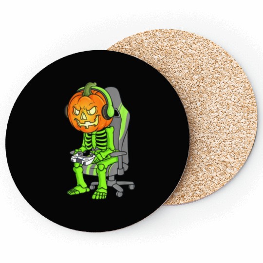 Gaming Halloween Skeleton Jack O Lantern Gamer Boy Coasters