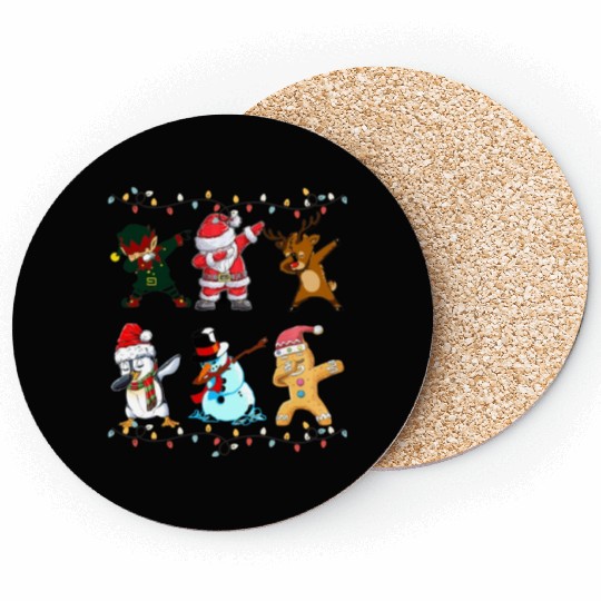 Funny Cute Dabbing Santa Elf Friends Christmas Mem Coasters