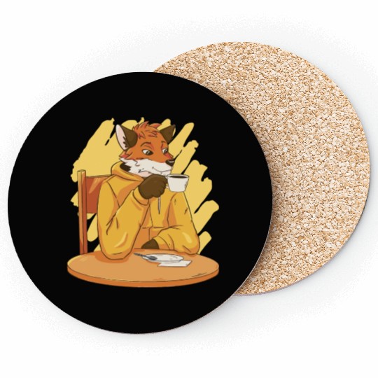 Fox Drinking Coffee Coasters