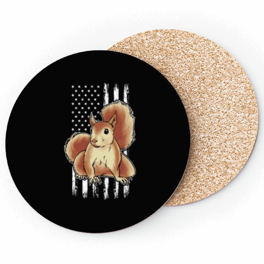 Squirrel US Flag Squirrel American Flag Squirrel Coasters