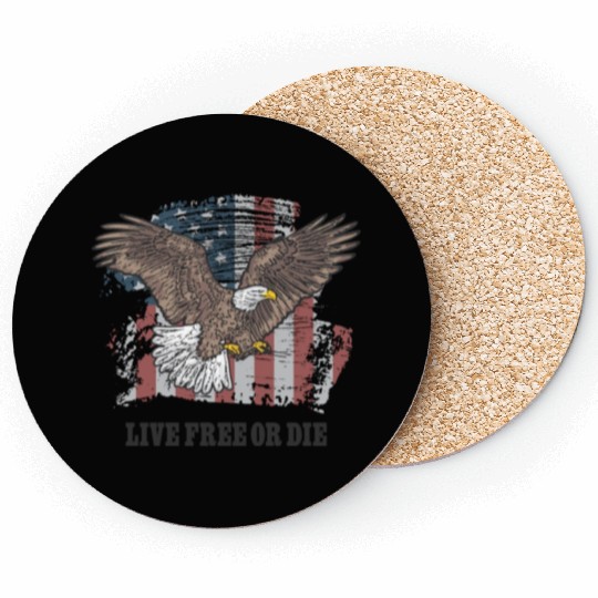 Live Free or Die - Bald Eagle - Grunge American Fl Coasters
