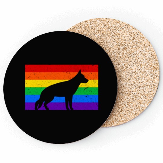 LGBT German Shepherd Rainbow Flag Coasters