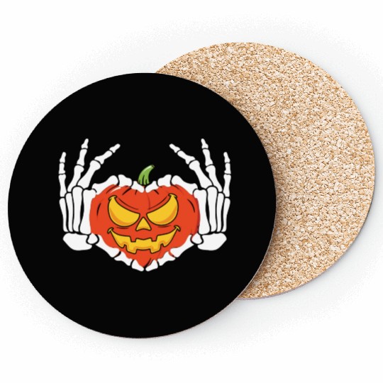 Skeleton Hand Heart Sign Funny Halloween Coasters
