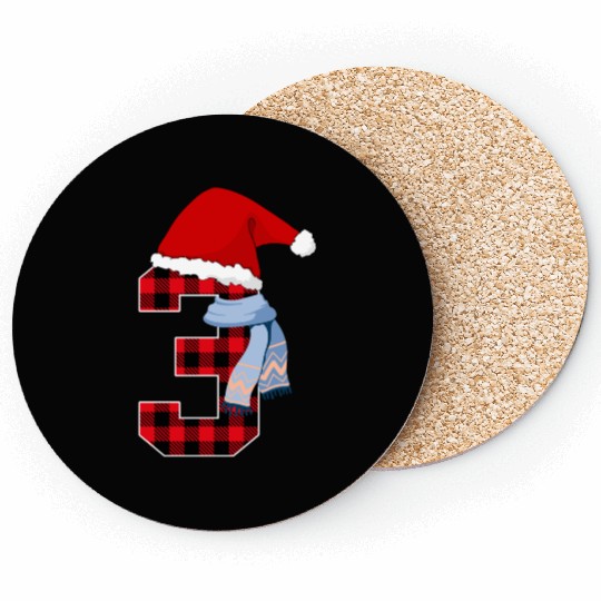Number 3 Christmas Graphic 3 Year Old Kids Xmas Coasters