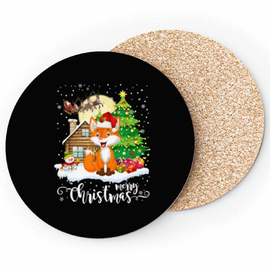 Funny Cute Fox Lover Merry Christmas Gift Coasters