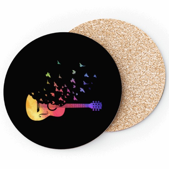 Colorful Acoustic Guitar Birds Music Teacher Coasters