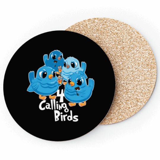 Four Calling Birds 12 Days Christmas Song Funny Coasters