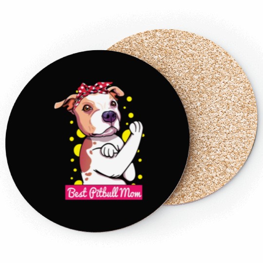 Retro Pitbull Dog Mom Lover Cartoon Coasters