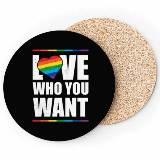 LGBT Love Who You Want Gay Pride Rainbow Heart Coasters