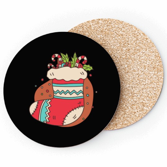 christmas sock with candy canes Coasters