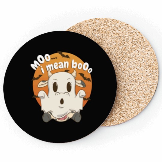 Moo I Mean Boo Ghost Cow Pumpkin Moon Lazy Coasters