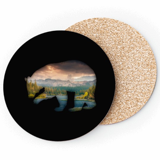 Bear bear silhouette with forest fill Coasters