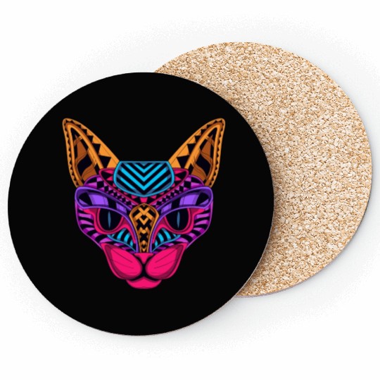 Black Neon Cat Coasters