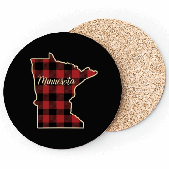 Minnesota Buffalo Plaid Silhouette Home State Coasters