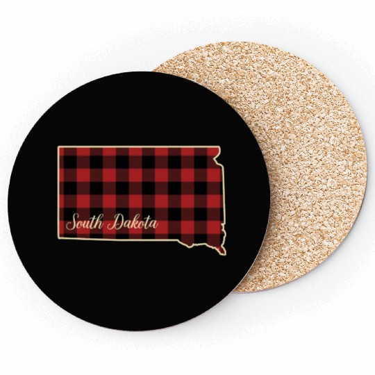 South Dakota Buffalo Plaid Silhouette Home State Coasters