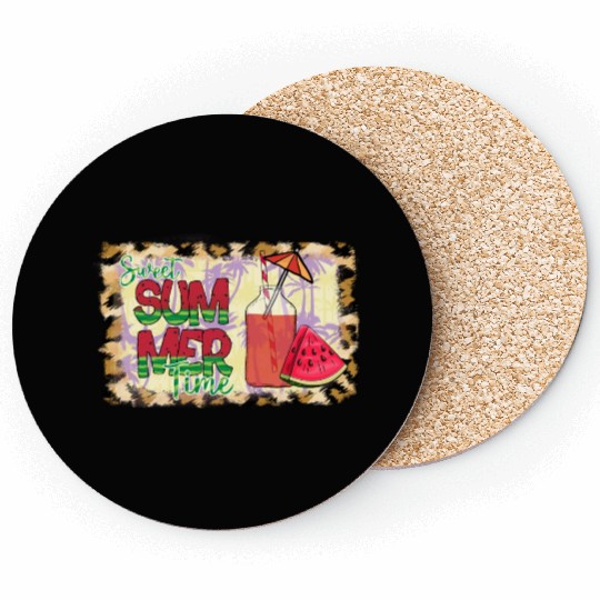 A220425 12 Sweet Summer Time Watermelon Leopard Coasters