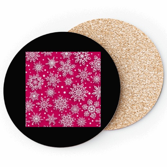 Elegant Pink Snowflakes Pattern Coasters