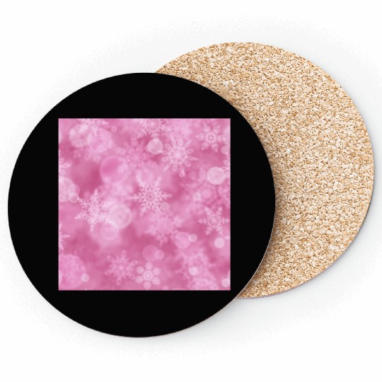 Pink White Snowflakes Pattern Coasters