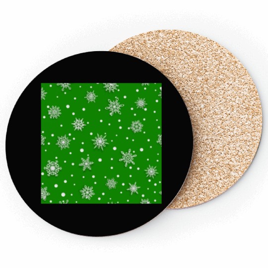 Modern Green Snowflakes Pattern Coasters