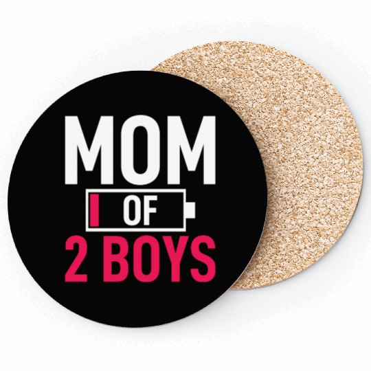 Mom of 2 Boys Low Battery Funny Mothers Day Coasters