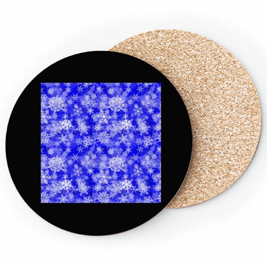 Navy Blue White Snowflakes Pattern Coasters