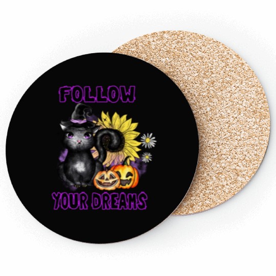 Follow Your Dreams - Black Cat Jack-O-Lantern Coasters