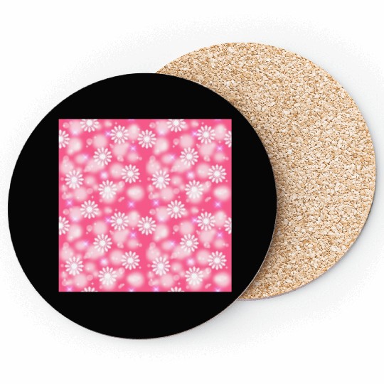 Pink White Snowflakes Pattern Coasters
