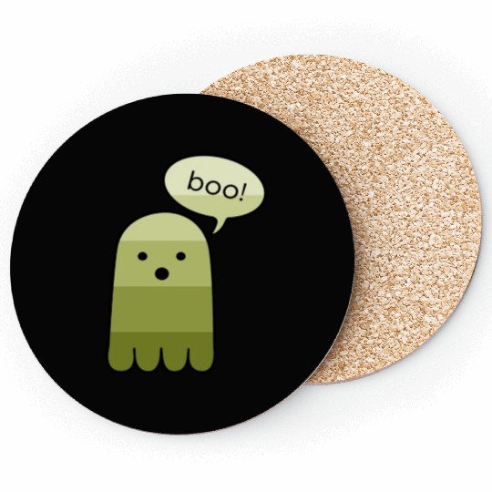 Olive Green Boo Ghost Halloween Coasters