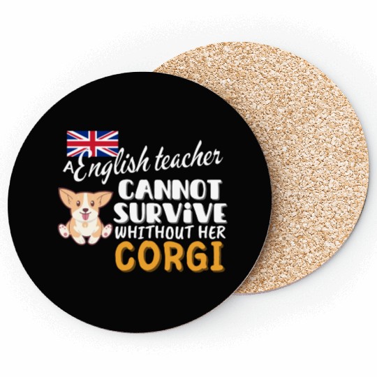 English teacher gift idea for women dog Corgi Coasters
