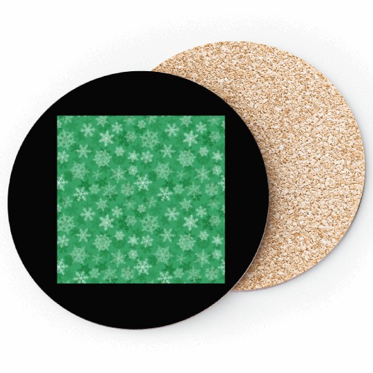 Pretty Green Snowflakes Pattern Coasters