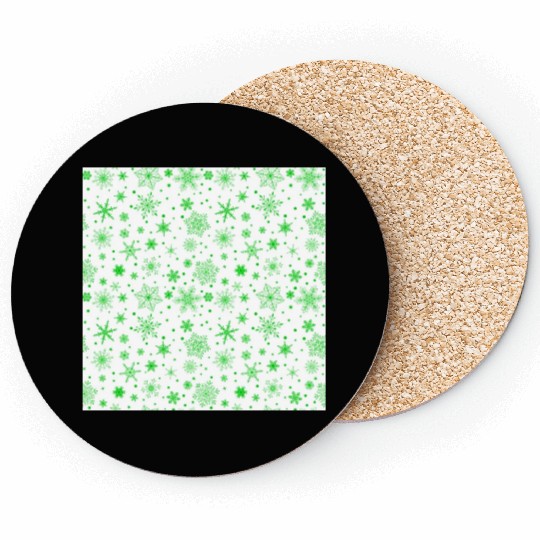 Snowflakes Pattern Green White Coasters