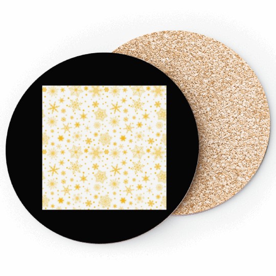 Snowflakes Pattern Yellow White Coasters
