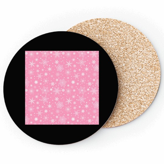 Snowflakes Pattern Pink White Coasters