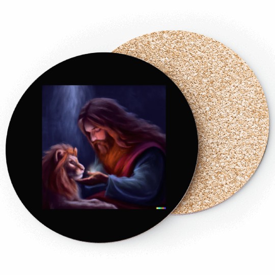 Jesus Feeding Lion Coasters