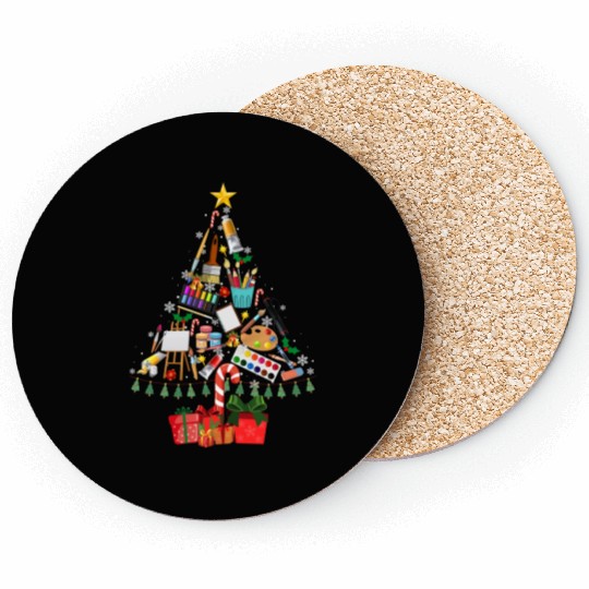 Xmas Tree Decor Art Teacher Ugly Artist Christmas Coasters